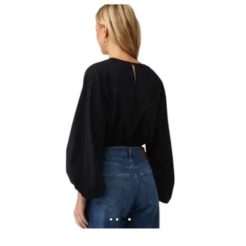 Pistola Ryan Bubble Hem Black Peasant Sleeve Cropped Blouse Medium NEW with Tags