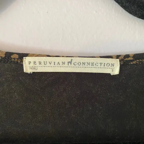 Peruvian Connection Black Brown Floral Long Sleeve Shirt Women's size Small - Image 2