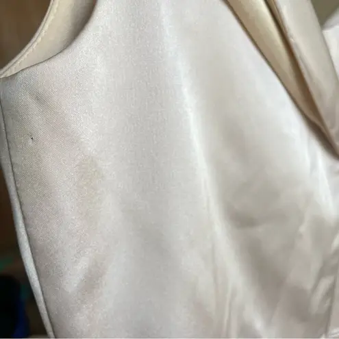 Revelry Bardot Satin Off Shoulder Maxi Dress in Soft Champagne Size 8 Gold