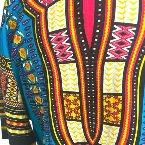 Unisex Multicolor Short Sleeve African Dashiki Tribal Caftan Boho Shirt Top L Blue Size L