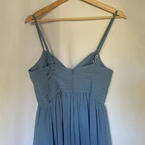 Azazie Alia dusty blue custom design formal bridesmaid dress spaghetti straps