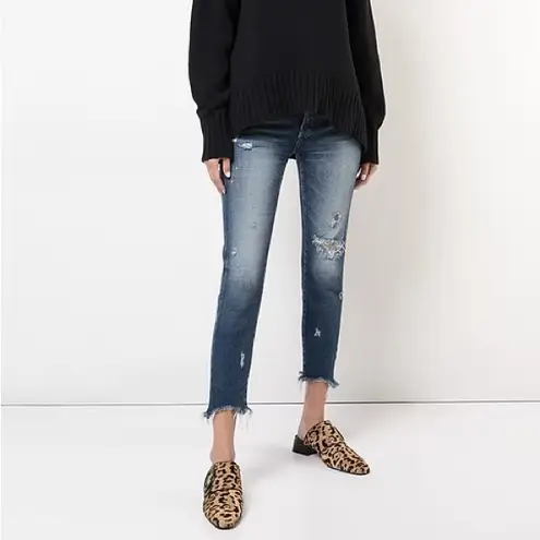 MOUSSY Vintage Comfort Glendele Skinny Jean Distressed Raw Hem Size 29 Blue
