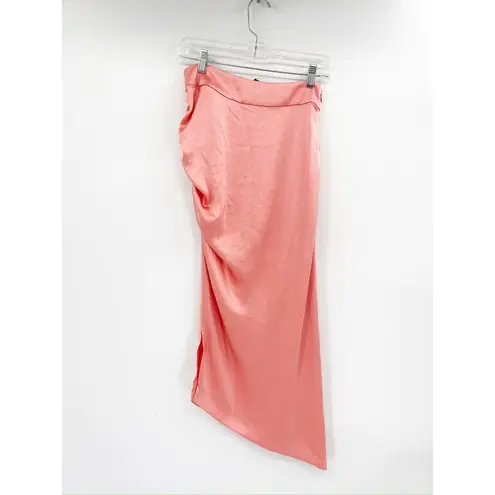 Smythe Rose Pink Asymmetric Satin Ruched Midi Skirt Size 6