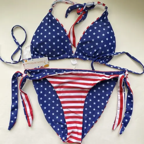 NWT stars & stripes reversible padded string bikini, size large