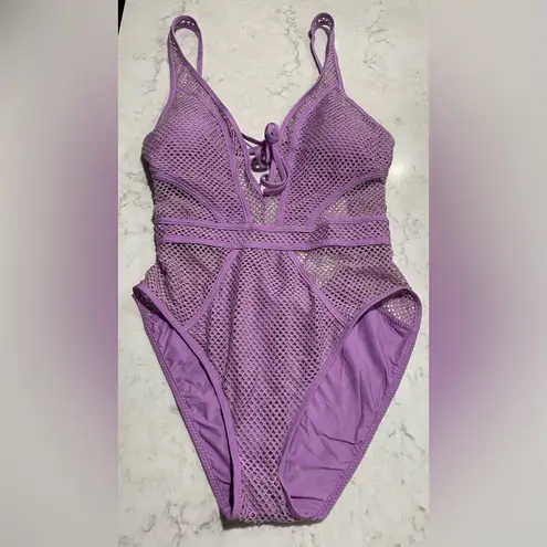 Becca New! Network Plunge-Neck One-Piece Swimsuit Lavender Sz Small $148