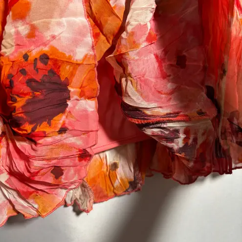Chiffon Floral Skirt L Flowy Orange Red Pull On Fairy Boho Bright Romantic Y2K Size L