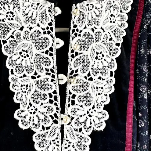 Gunne Sax Vintage 1970 Prairie Midi Dress Floral Lace Trim Cotton Blue White 5 S