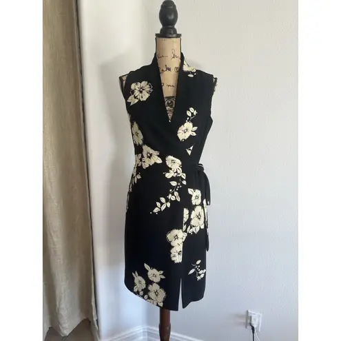 Jones Wear Women's Dress Sleeveless Black & Ivory Partial Wrap Dress Size 6