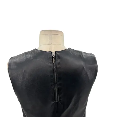 Vince  Leather Dress V-Neck Shift Sleeveless Mini Front Pockets Black Size‎ 2