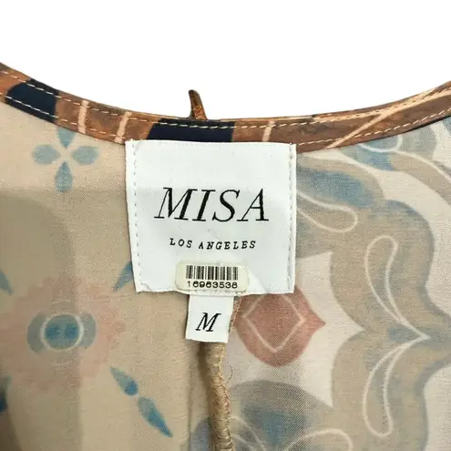 Misa Los Angeles Eliza Patchwork Wrap Dress in Multi Brown, Size M