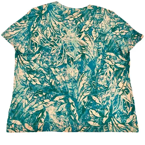 basic editions Blue/Green & White Palm Leaf Stretch Cotton Short Sleeve Size XL