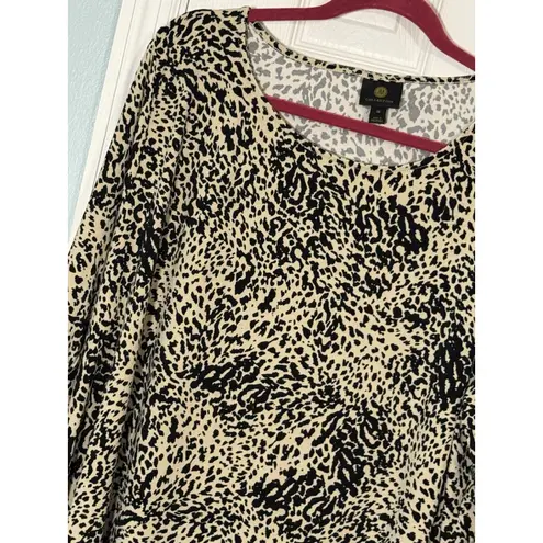 JM Collection Black/Tan Leopard Print 3/4 Sleeve Tunic Blouse, Stretch, 3X