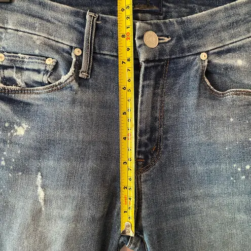 Mother Denim 24 Looker Ankle Fray Loud Is How I Love You Skinny Distressed Jeans Blue