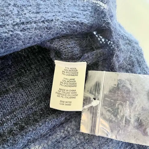 Rebecca Taylor Knit Wool Mohair Cashmere Cowl Neck Fringe Hem Blue Sweater Sz S