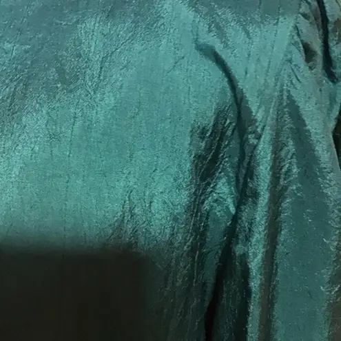 Vintage Teal Satin Blouse | Long Sleeve Keyhole Neckline Draped Top Size 8