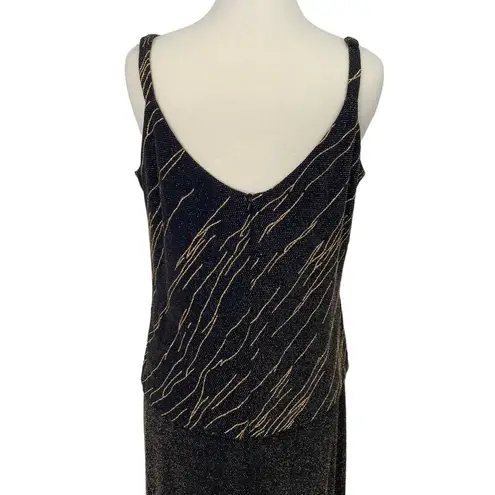 Alex Evenings Vintage Gown & Jacket Set Black Gold Metallic Design Layered 16