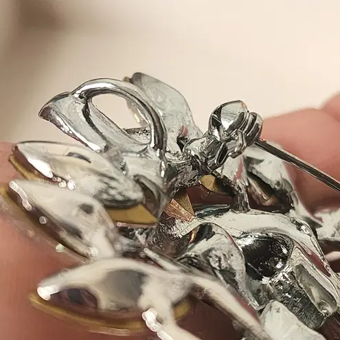 Large Statement Silver Iridescent Crystal Stones Brooch Pin