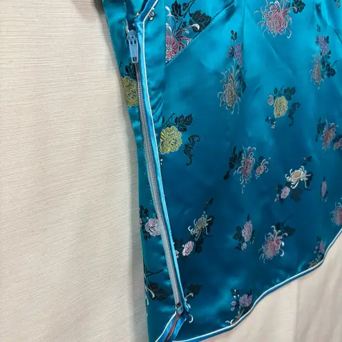 Vintage 80's Embroidered Teal Floral Top Feminine Chic Romantic, 38, W/Flaws Blue