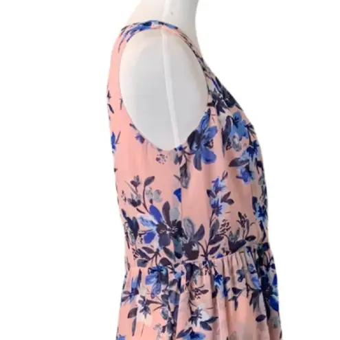 Eliza J Pink Blue Floral Hi Low Flowy Wrap Maxi Dress Sleeveless Women's Size 10