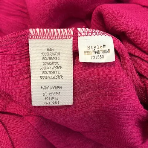 NWT Adiva bright pink LS mini dress or tunic keyhole flowy flouncy ruffles lace Pink