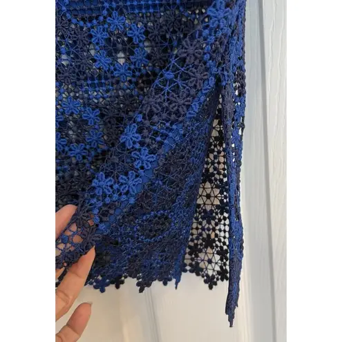 Sandro Paris Lagon Skirt Royal Blue Size 3 (30” Waist) Lace Crochet Overlay