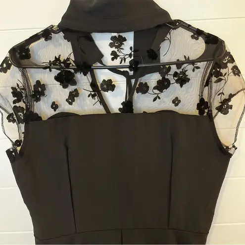 Black Dress with Sheer Floral Top and Red Buttons XL a WhimsyGoth Victorian