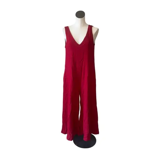 Calypso St. Barth NWOT Red Linen Blend V Neck Wide Leg Loose Fit Jumpsuit Pocket