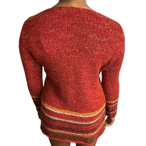 CRAZY HORSE Vintage Y2K Collection Rust Knit Sweater Floral Embroidered Small