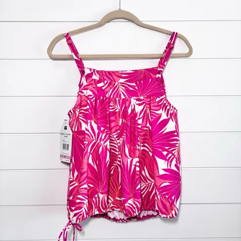 Beach House Aqua Palm Swim Top Tropical Pink Leaf Print Women's Top Size 10