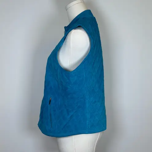 Revue Quilted Blue Suede Vest Pockets Front Zipper 100% Leather Women’s Size 10