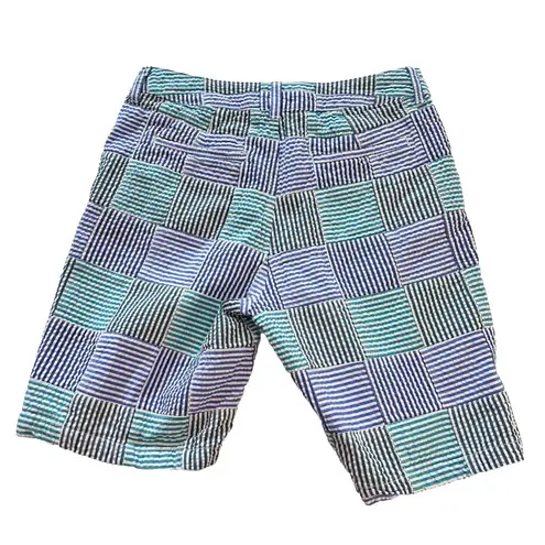 LL Bean Lakewashed Blue Green Seersucker Plaid Chino Bermuda Shorts Size 6