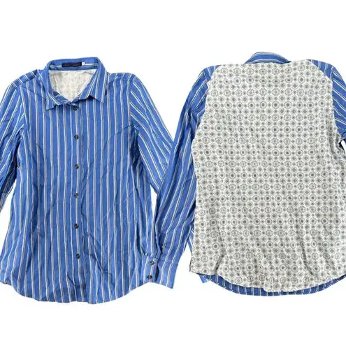 Harvey Faircloth Women's Button Down Boyfriend Shirt Striped Paisley Size 6 Boho Blue