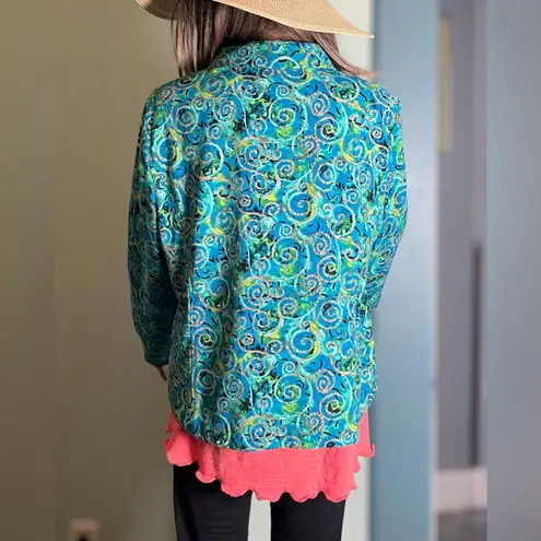 Christopher & Banks -Jacket-Full Zip-Blue Green Teal Swirl-Pockets. Size Large