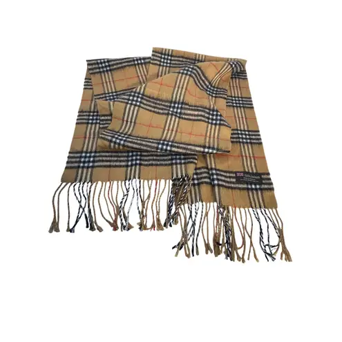 100% Cashmere Tartan Plaid Scarf Made in Scotland Tan