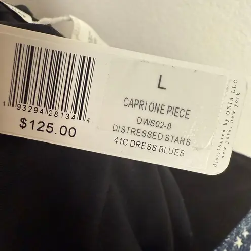 We Wore What Capri Blue Star Strapless One-Piece Tie Waist Blue Swimsuit L