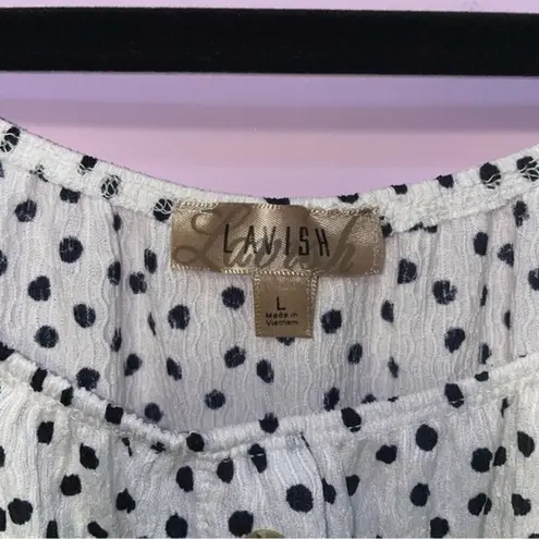Lavish white top with black polka dots and cold shoulder neckline Size L