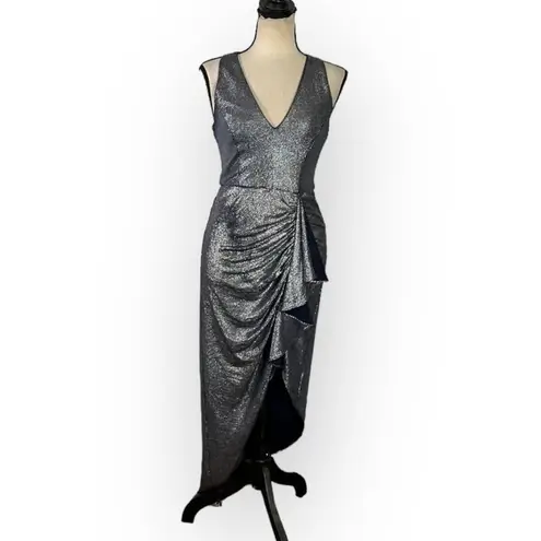 Aidan AIDAN MATTOX Draped Dress Women's 4 Gunmetal Asymmetrical Sleeveless RTR Gray