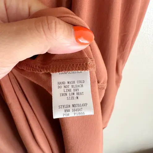 Flawless Brown Shirred Criss Cross Maxi Dress - Medium