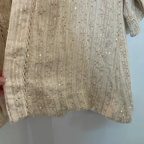 Soft Surroundings Loose Weave Ivory Gold Sequin Cardigan Boho Relaxed Top Sz XS