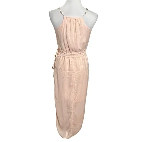 Vix Paula Hermanny Zoey Linen Midi Dress Nude Tan Wrap Style Women’s Size XS