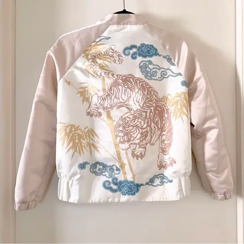 ZARA Pink & White Satin Tiger Bomber Jacket