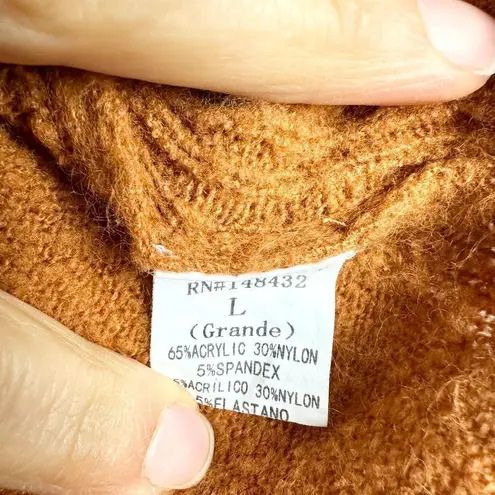 Be Cool Crewneck Split Hem Sweater Size Large Burnt Orange Camel