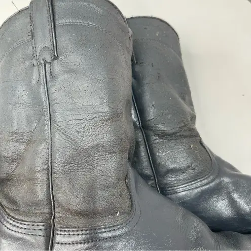 Vtg Women 7M Navy Blue Black Leather Vamp Roper Cowgirl Boots Biker Core Distres Size 7