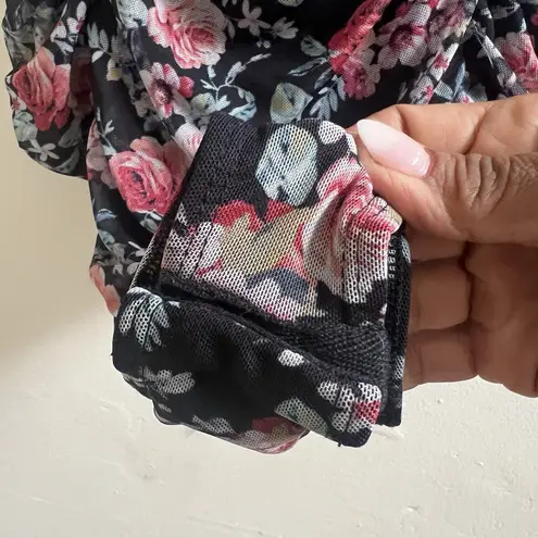 Free Press Bodysuit Black Ruby Floral Size Large NWT Ruched Romantic Coquette