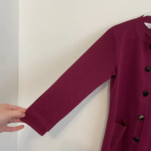 Misook EXCLUSIVELY Berry Raspberry Ribbed Knit Long Cardigan Sweater / Coatigan - Image 6