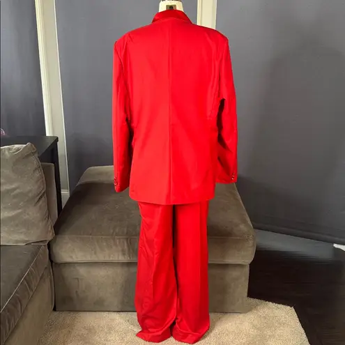 Women’s Red 2 Piece Formal Tuxedo Suit Satin Peak Lapel Dbl Breasted L **READ Size L