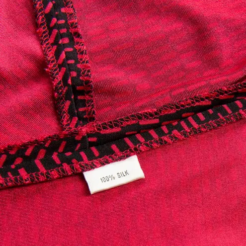 Chetta B Silk Long Sleeve Dress V-neck Ruched in Red and Black Print 8