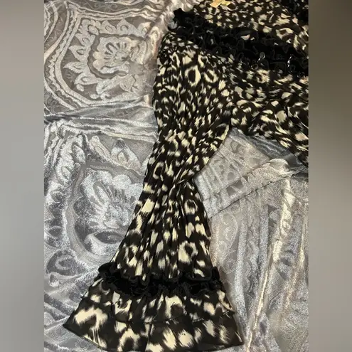 Black & White Leopard Print Cardigan with Ruffle Collar, Beadwork, & Tab Sequins Size M