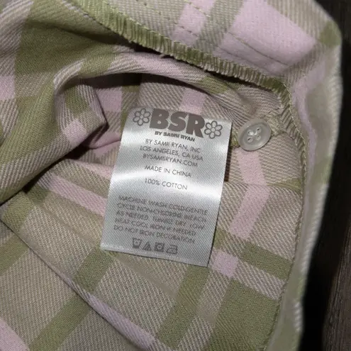 Samii Ryan NIP BSR x  Green Pink Plaid Button Down Cropped Shirt Size Small