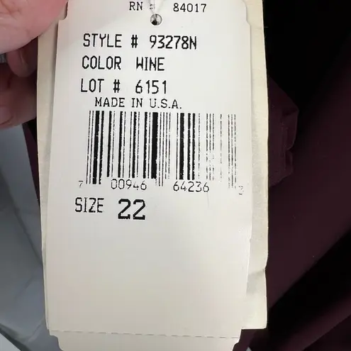 VTG Lady Hampton Nites Wine Chiffon Tiered Dress Sheer Sleeves Sz 22 US Made New Red